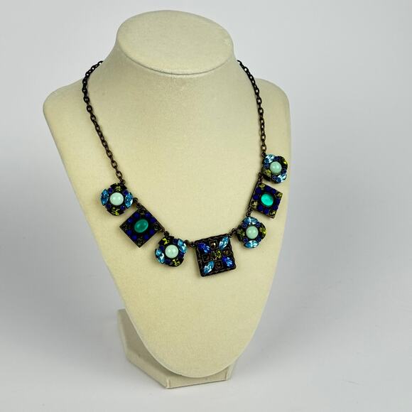Vintage Poggi Paris Necklace 🛸 signed statement crystal blue green - Picture 2 of 7